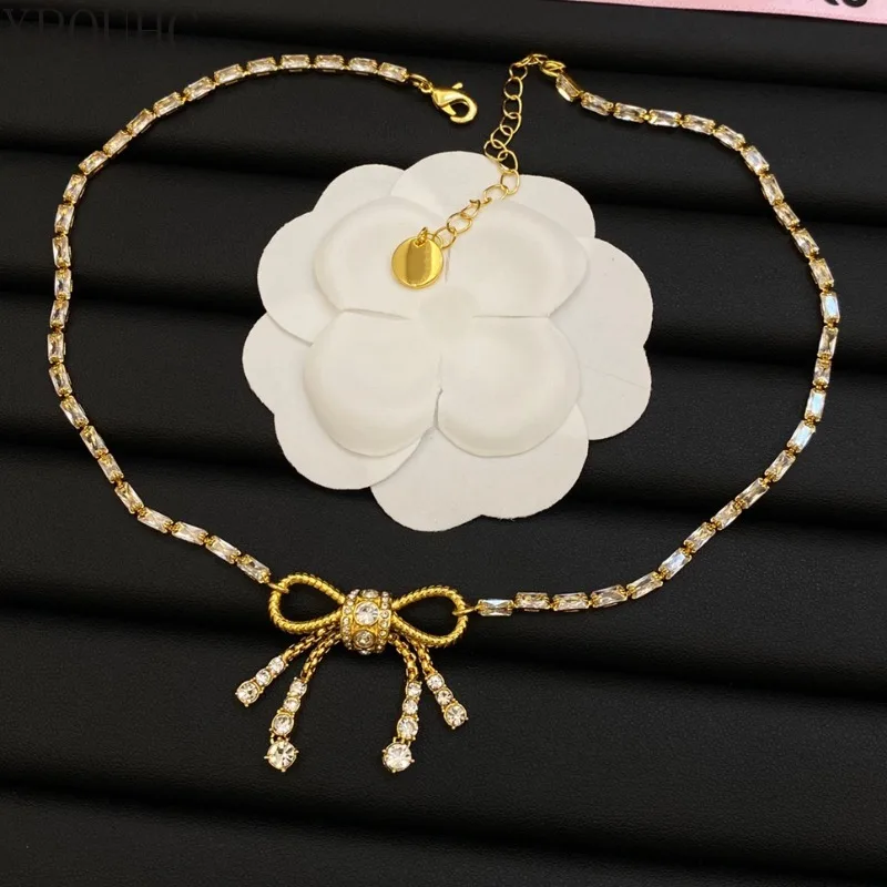 

Fashion Rhinestone Splice stainless steel jewelry Temperament Bow Knot Collar Women's Necklace butterfly necklace