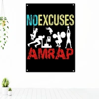 no excuses amrap workout motivational poster tapestry wall art fitness bodybuilding exercise banner flag stickers gym decoration