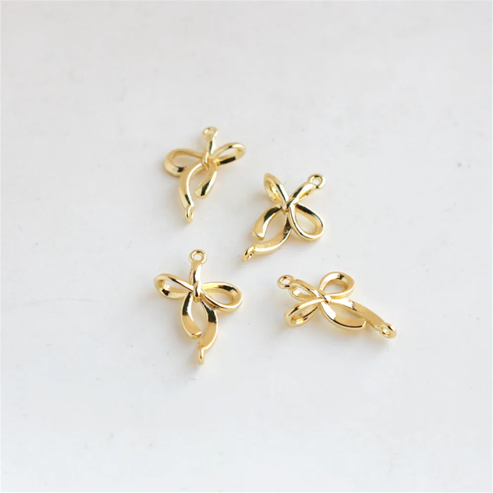 

14k bag gold color 11mm*16mm plain style bow tie pendant diy handmade accessories bracelet necklace ear hanging accessories