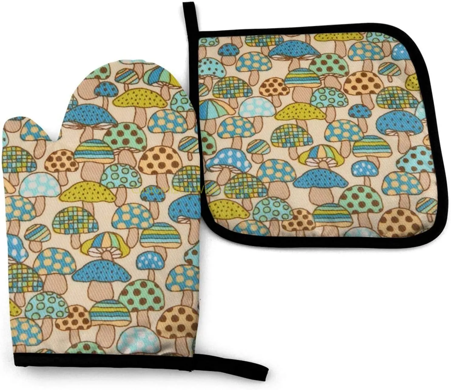 

Mushroom Heat Resistant Kitchen Gloves Oven Mitts and Potholders, Non-Slip Surface for Safe BBQ Cooking Baking Grilling