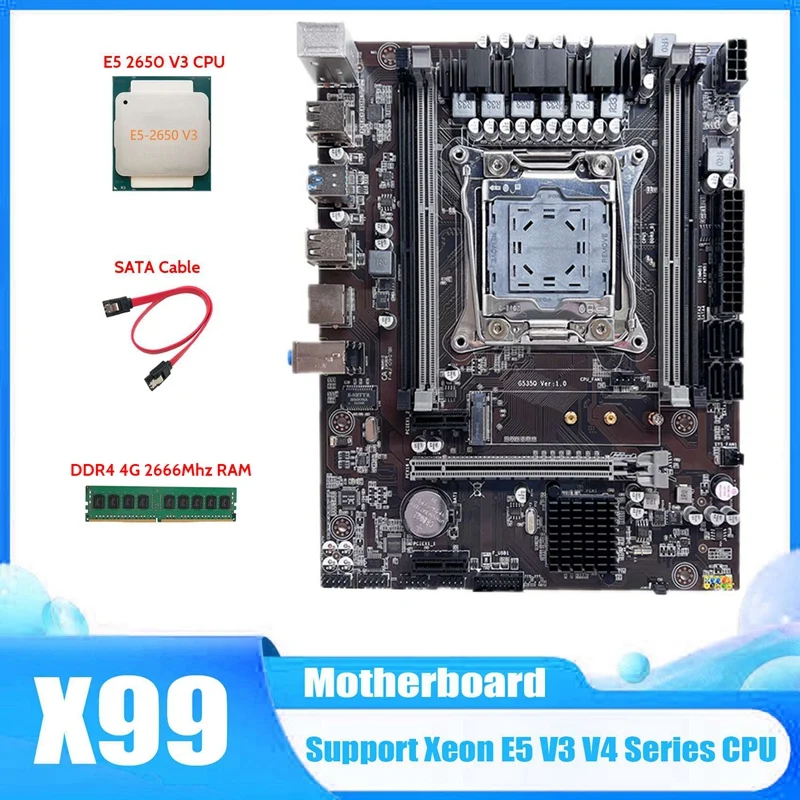 Материнская плата X99, системная плата, поддержка DDR4 ECC RAM с процессором E5 2650 V3 + DDR4 4G 2666 МГц RAM + кабель SATA