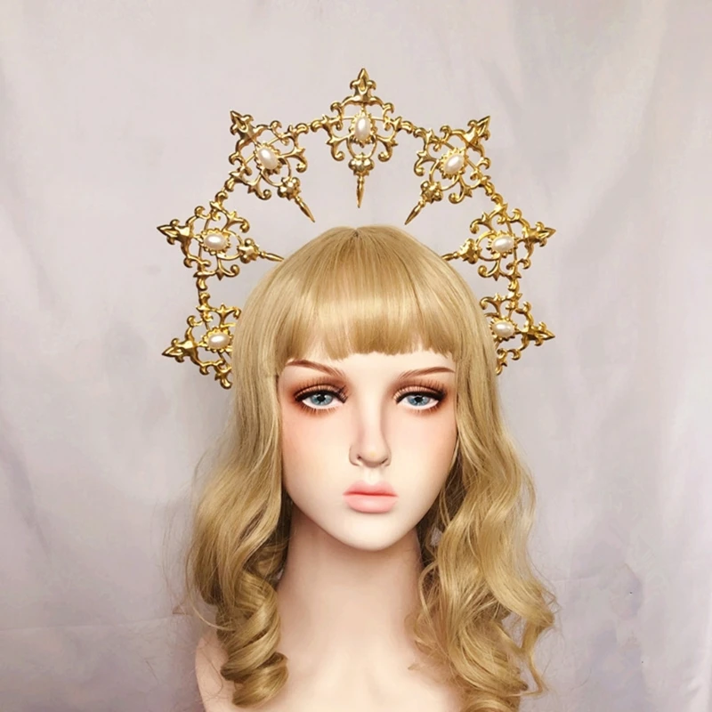 

Halos Crowns Moon Goddess Tiara Spiked Gold Headband Tiaras & Crowns for Women Gothic Cosplay Hair Accessories Headpiece