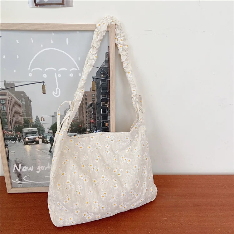 

Женская холщовая сумка-мессенджер с принтом маргариток, повседневная Хлопковая Сумка-тоут с цветочным принтом для покупок, весна-осень 2022