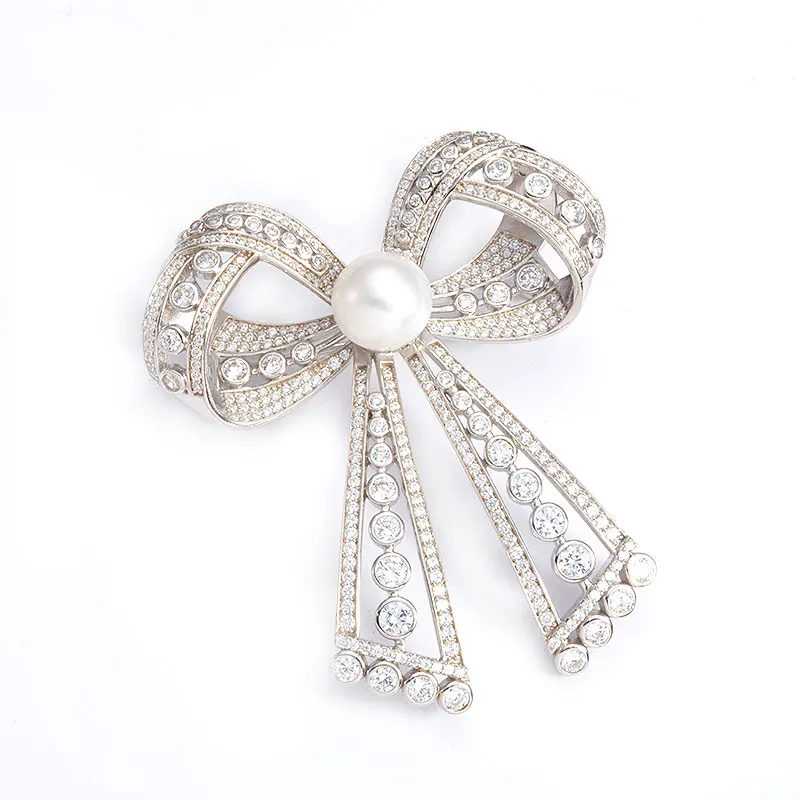 

NIFUNA Full Inlaid Zircon Brooch with Pearl Fashion Ladies Wedding Party Dress Pin Jewelry Gift Accessories