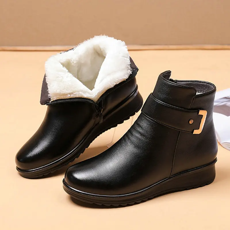 Женские ботильоны из натуральной кожи водонепроницаемые ботинки плюша и бархата