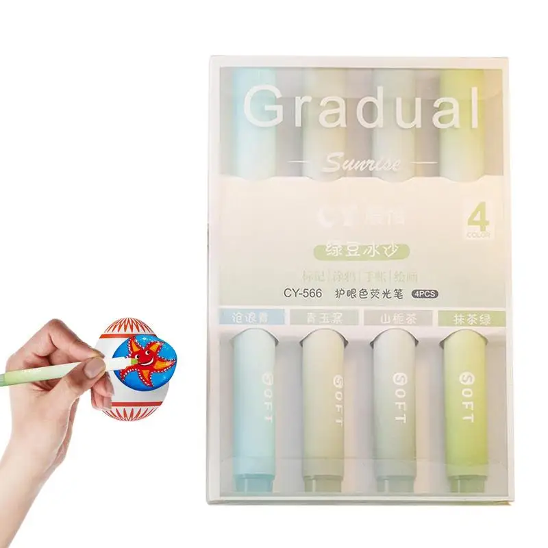 

4Pcs Cute Highlighters Soft Chisel Tip Marker Flat Shape Pen Large Ink Reservoir Extra Long Marking Performance School Supplies