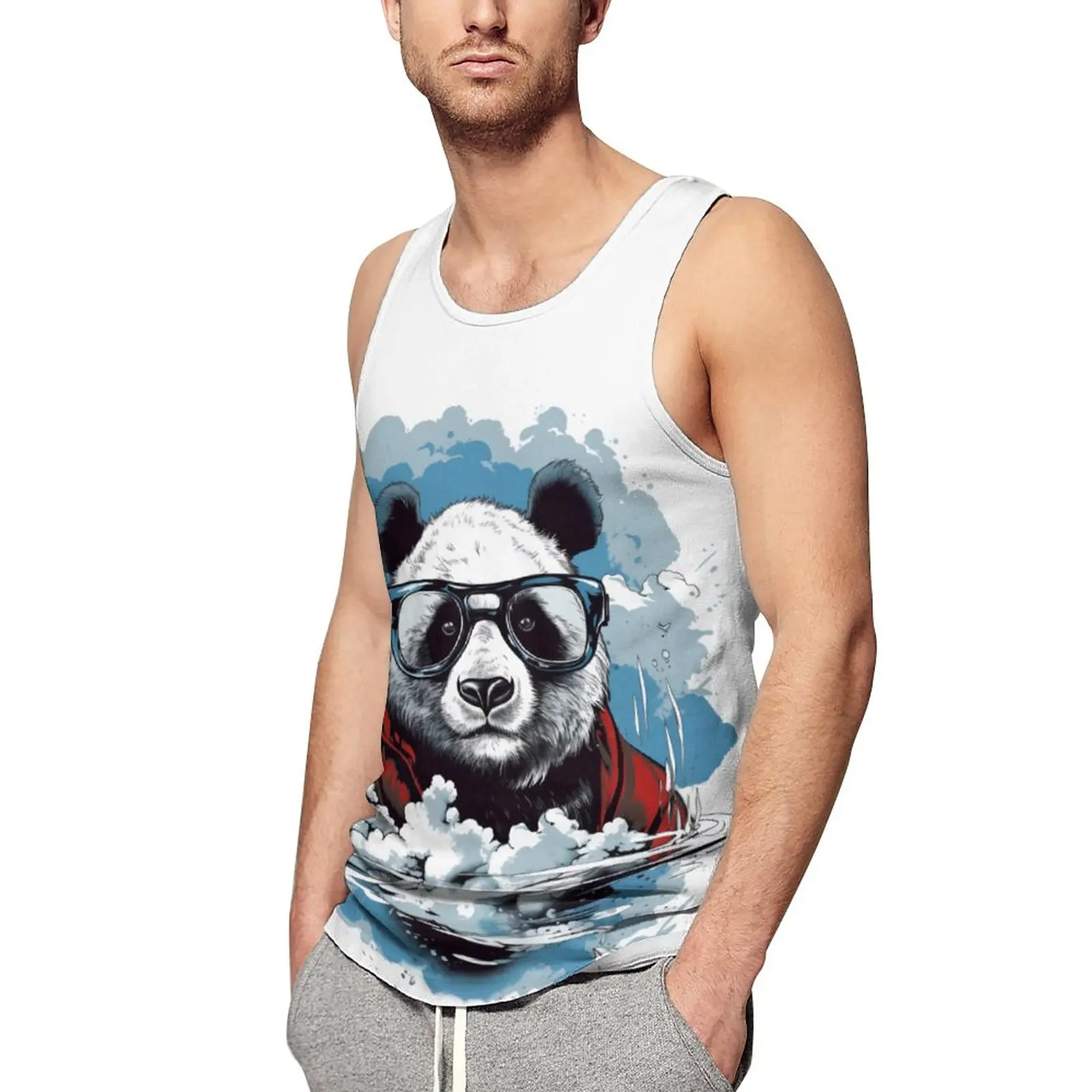 

Panda Summer Tank Top Animal With Glasses Crazy Workout Tops Mens Design Vintage Sleeveless Vests 3XL 4XL 5XL