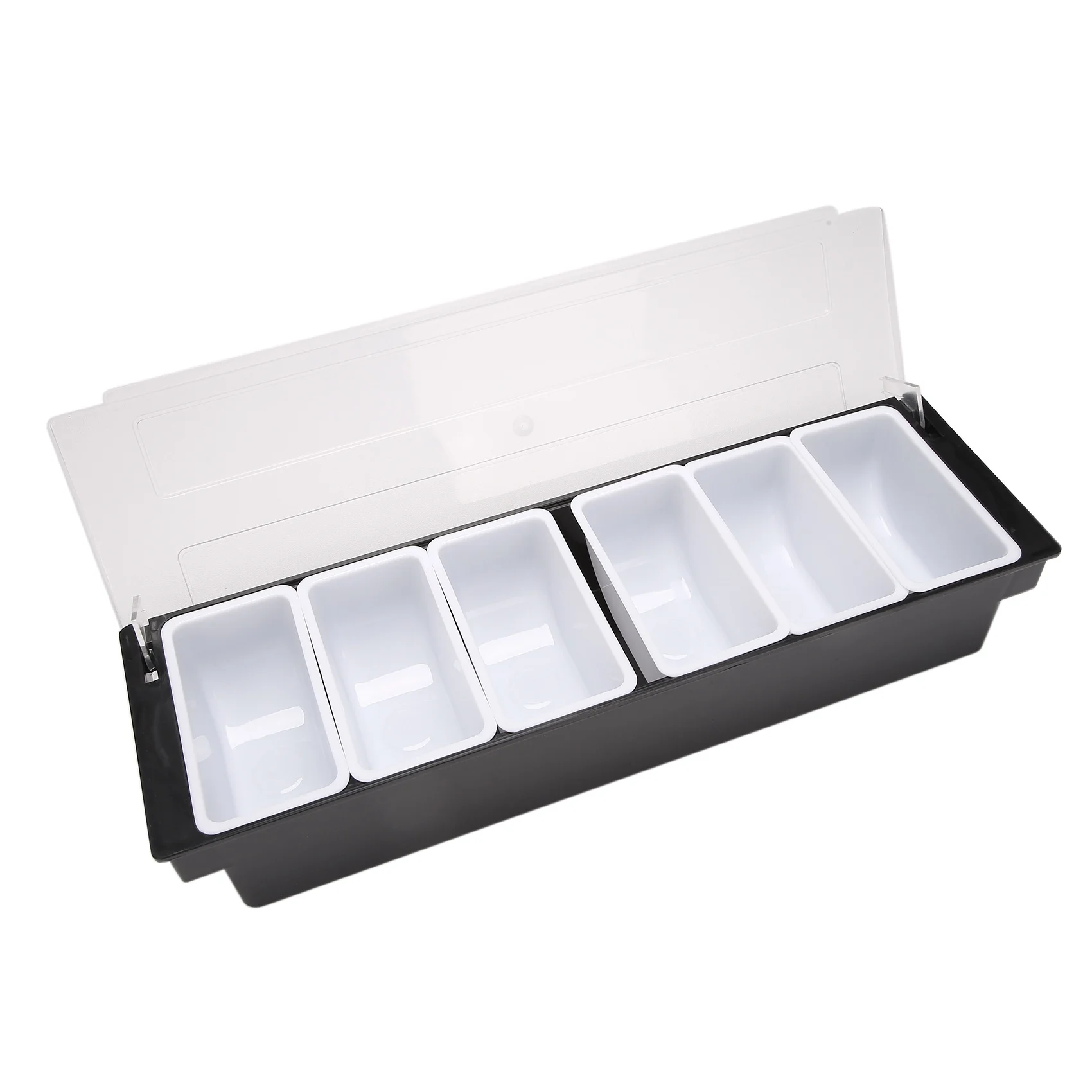 

Ice Cooled Condiment Serving Container Chilled Garnish Tray Bar Caddy for Home Work or Restaurant Six Grid Seasoning Box