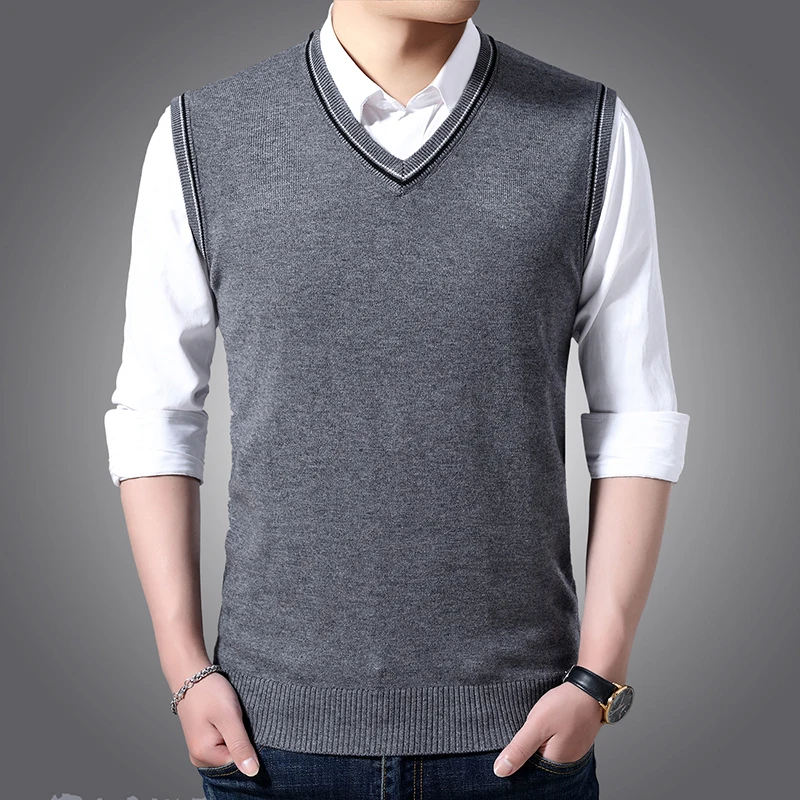 

Vest Top Quality New Autum Fashion Brand and Solid Pullover Sweater V Neck Knit Vest Men Plain Sleeveless Casual Men Clothing