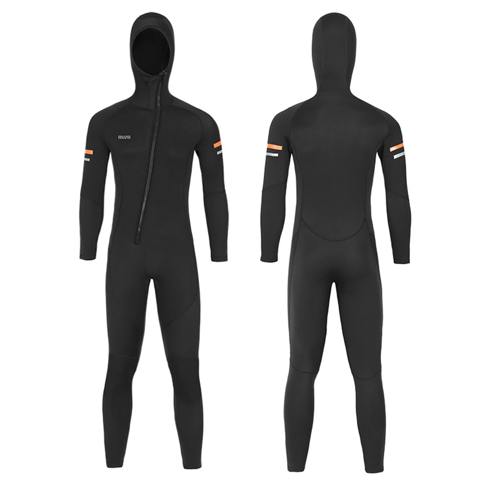 Men's 1.5MM Neoprene Wetsuit Fashion One Piece Hooded Long Sleeve Front Oblique Zipper Warm Snorkeling Surf Wetsuit 2023