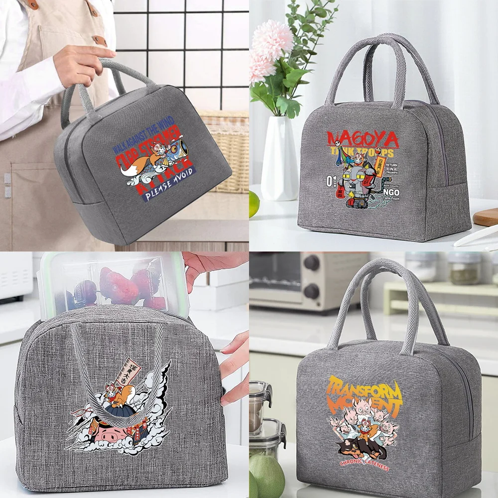 

Сумка для ланча для женщин и детей, портативная Изолированная Термосумка для еды, пикника, Ланч-бокс, Ice Pack, тоут, серая маска с узором