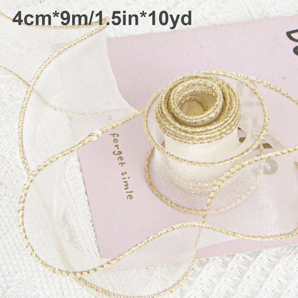 

Прозрачная органза лента с золотым краем EsenTroye 10 ярдов