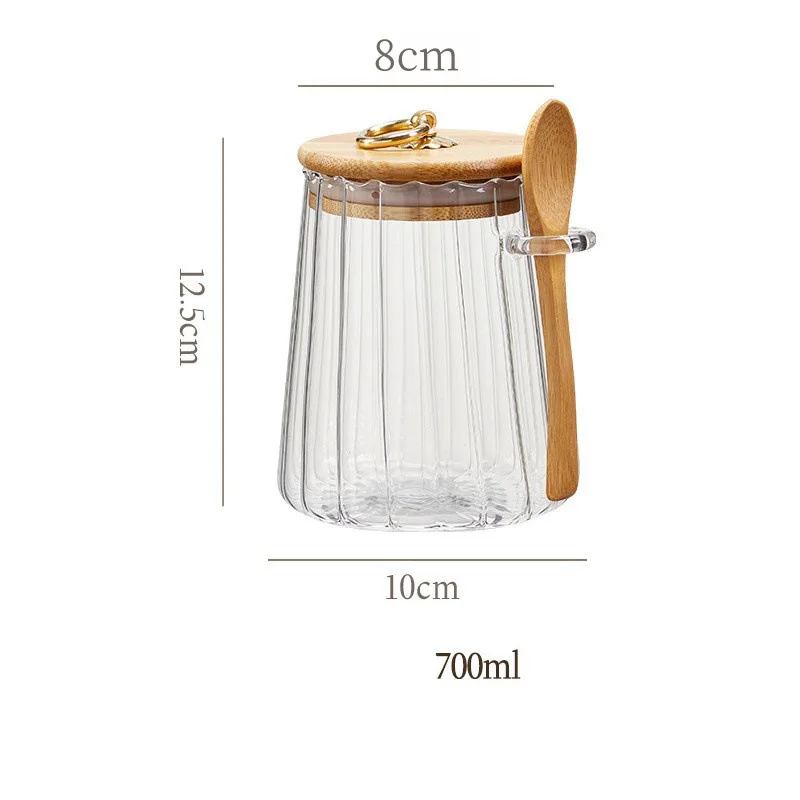 

Контейнер для еды Кухонные бутылки для хранения Стеклянная герметичная канистра Зерна Чай Кофейные зерна Зерна Банки для конфет с деревянной крышкой и ложкой