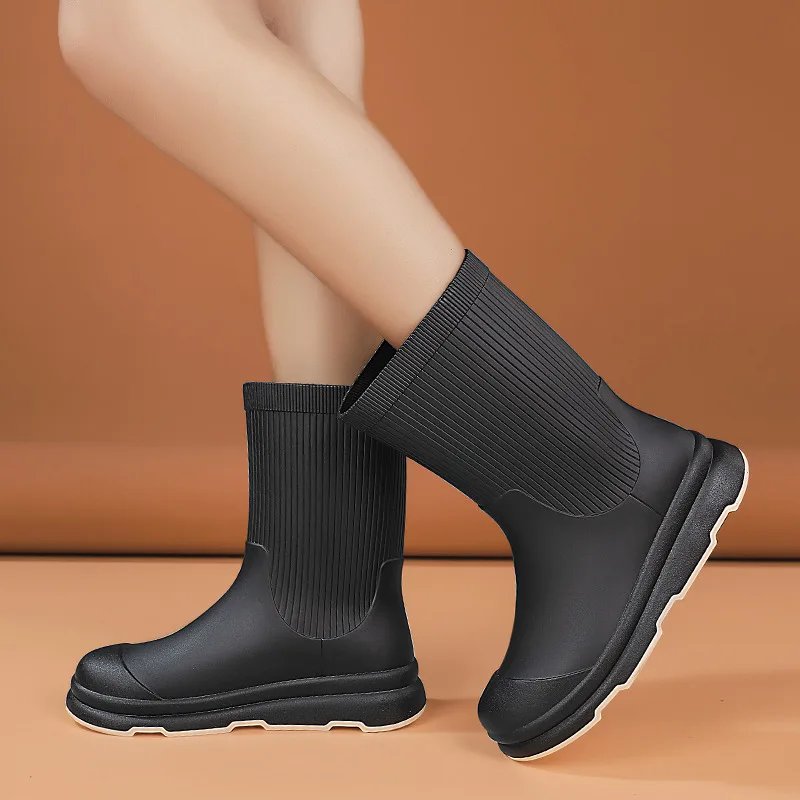 Лидер продаж черные непромокаемые сапоги женские удобные нескользящие ботинки