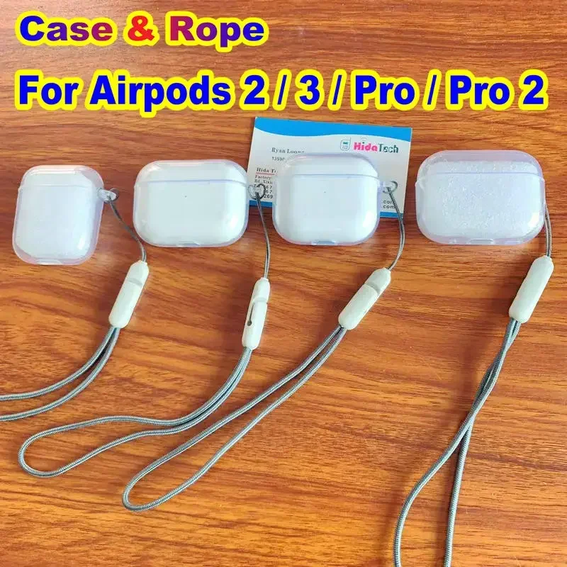 Для Apple Airpods 2 2-й прозрачный резиновый чехол с плетеным ремешком беспроводные