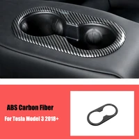 for tesla model 3 2018 2021 abs carbon fiber car back rear water cup frame panel sticker cover trim auto styling accessories