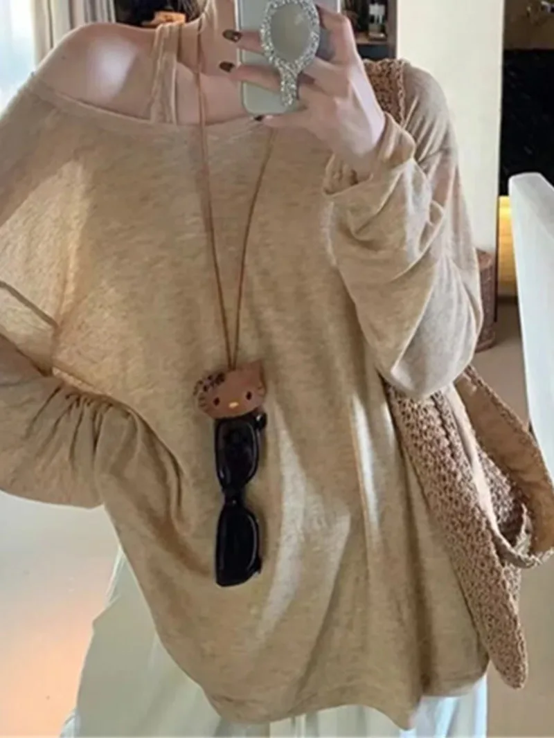 Off 2024 осенне-зимняя футболка с U-образным вырезом и длинными рукавами женская