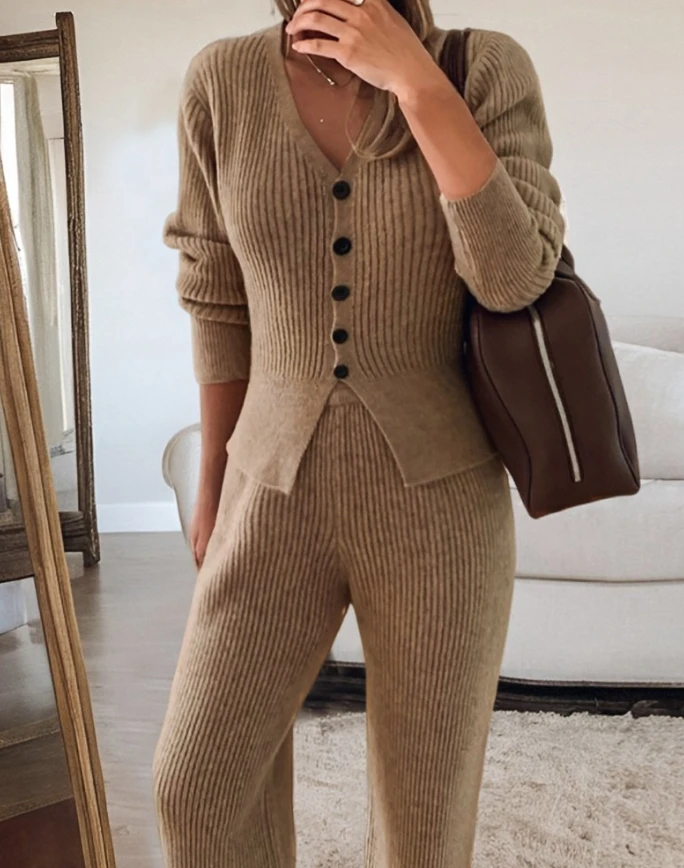 Комплекты из двух предметов: толстый вязаный кардиган + широкие свободные