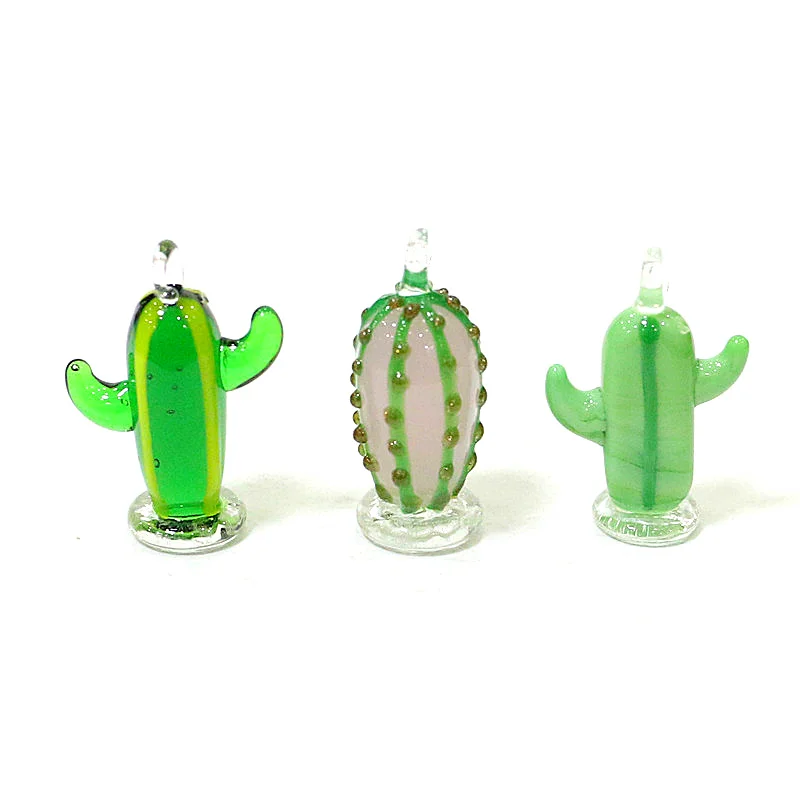 

2PCS Lovely Mini Cactus Glass Pendant Ornaments Creative Charms DIY Fashion Jewelry Accessories for Women Girls Earring Necklace