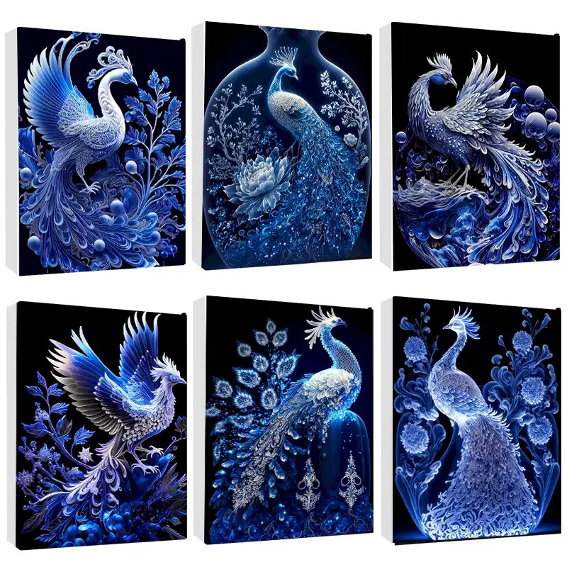 CHENISTORY Набор для рисования по номерам синего павлина взрослых ручная роспись DIY