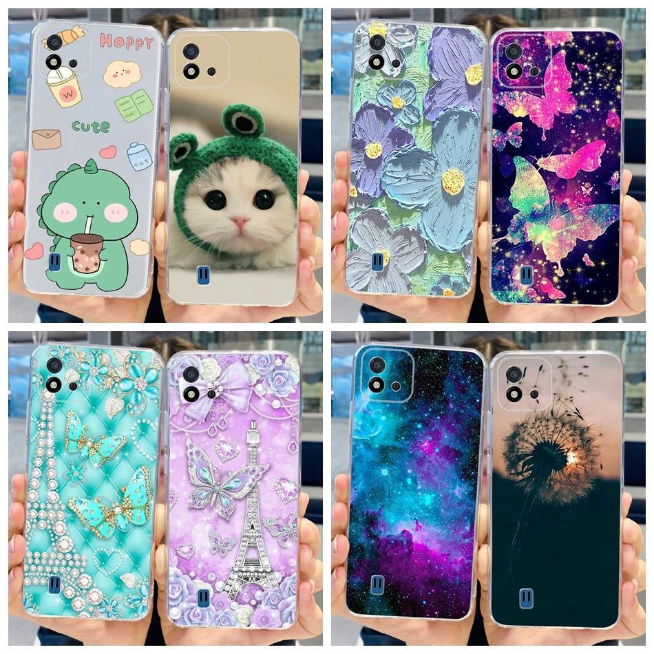 Для Realme C11 2021 Милая окрашенная искусственная прозрачная Мягкая силиконовая задняя крышка из ТПУ для Realme C11 RMX2185 RMX3231 C20 C20A