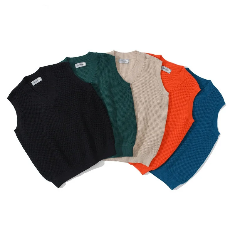 

2022 Brand Men Solid Sweaters Vest Men Fashion Casual Couple Sweater Autumn New Sleeveless V-Neck Base Sweater Male