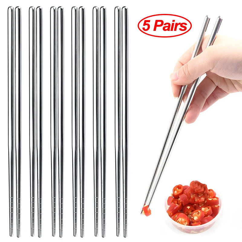 

Steel Kitchen Pairs 1/2/5 Korean Food Sushi Chinese Stainless Chopsticks Tableware Metal Non-slip Japanese Sticks Chopstick Set