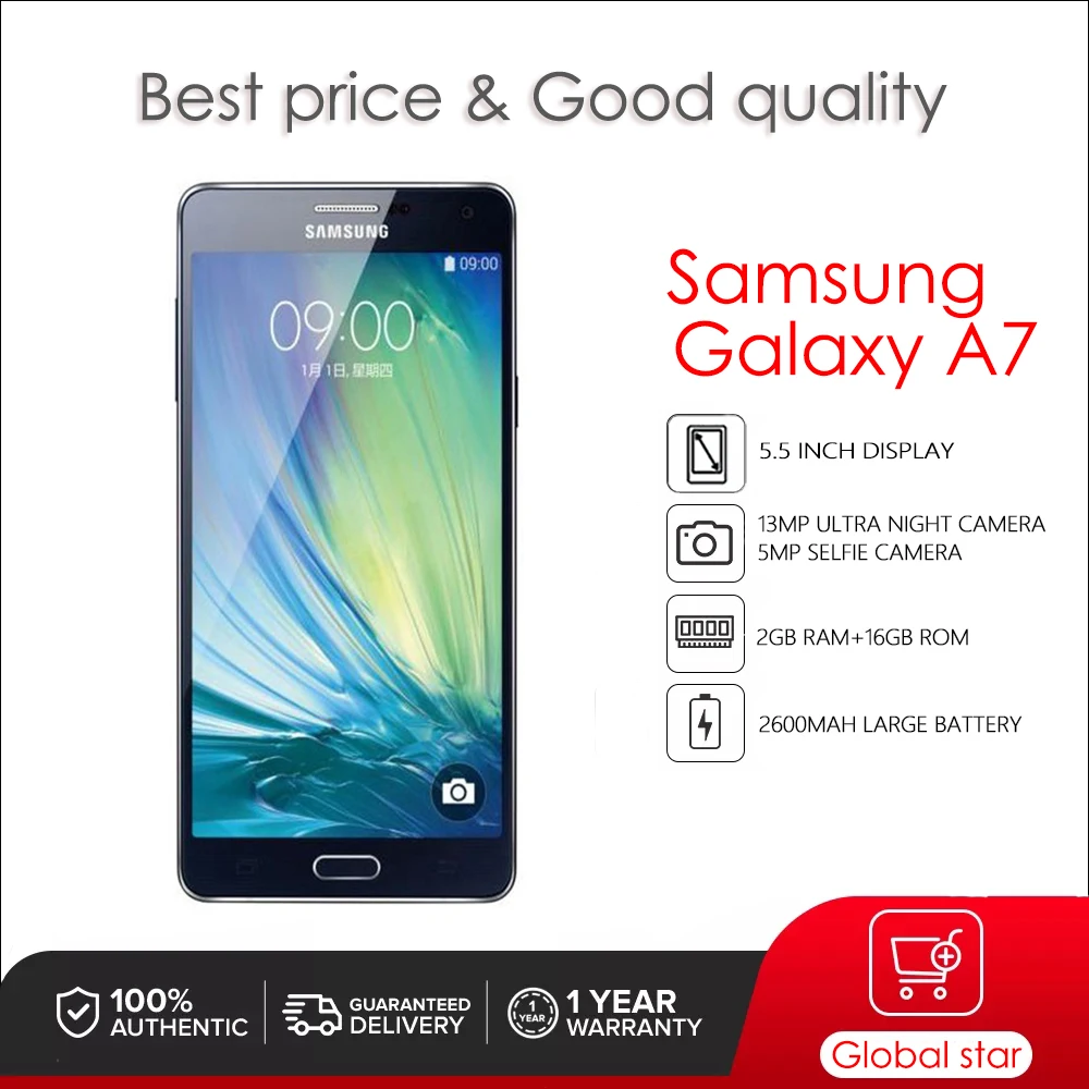 

Original Unlocked Samsung Galaxy A7 Duos A7000 4G phone Octa-core 1080P 5.5'' 13.0MP 2G RAM 16G ROM Dual SIM Smartphone