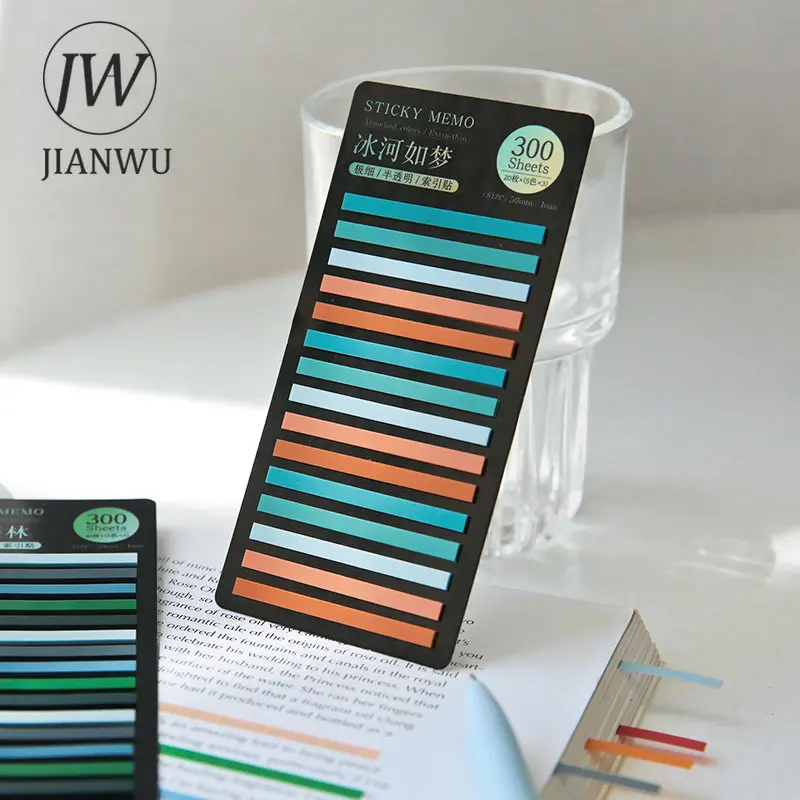 

JIANWU 300 Sheets Ultra-fine Fluorescent Label Stickers Index sticker Translucent Waterproof Classification Mark Sticky Notes