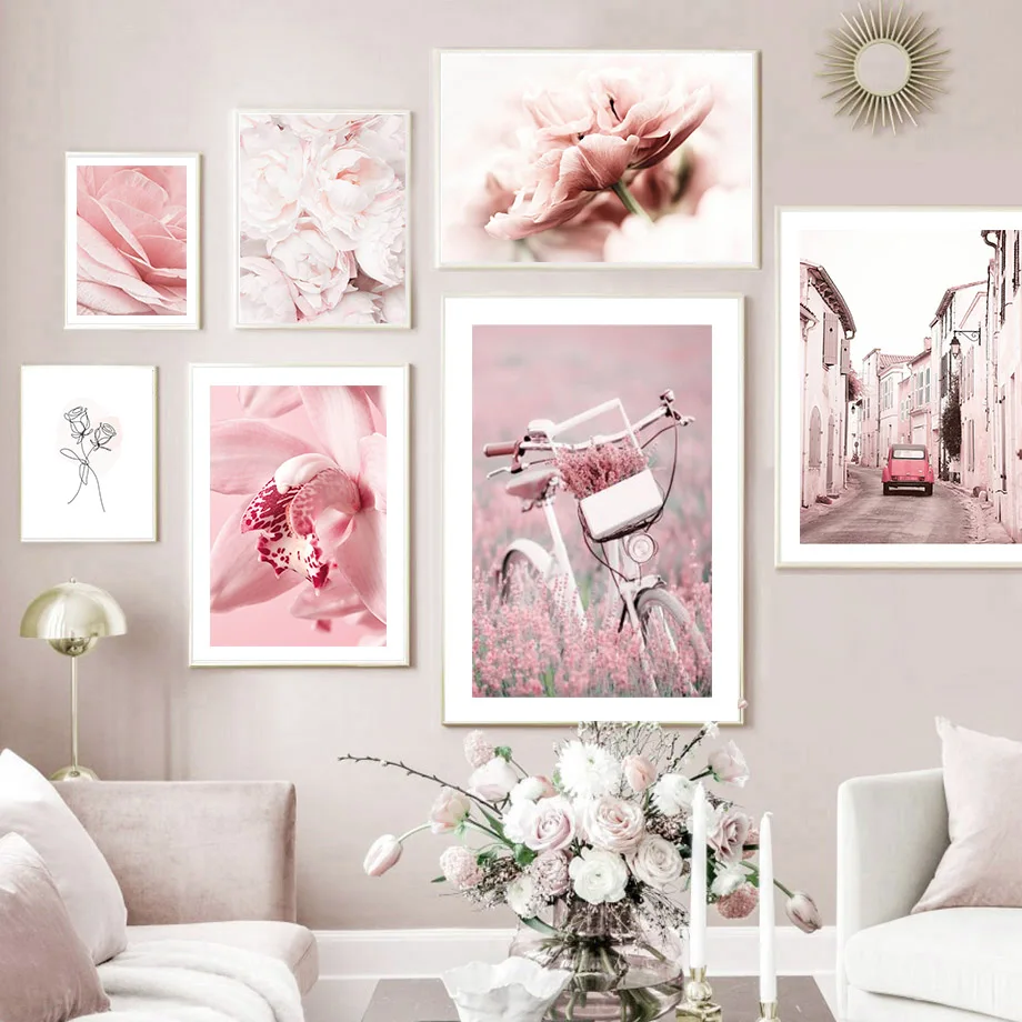 Постеры и принты с розовым пейзажем настенная роспись на холсте изображением