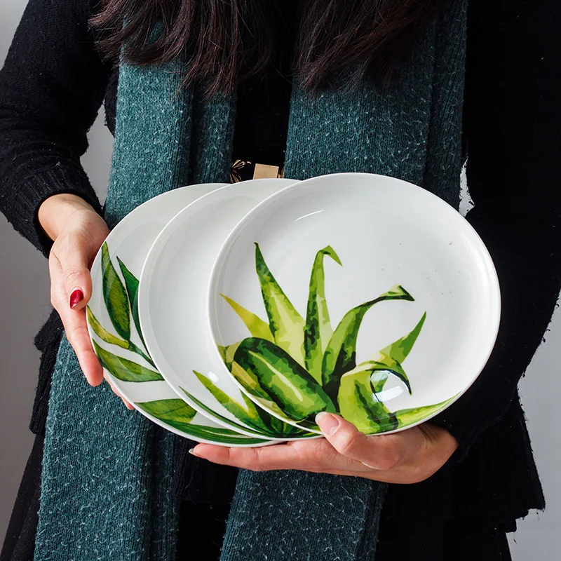 

Bone china fresh cold plant 8-inch ceramic steak plate breakfast plate dish dessert plate fruit plate