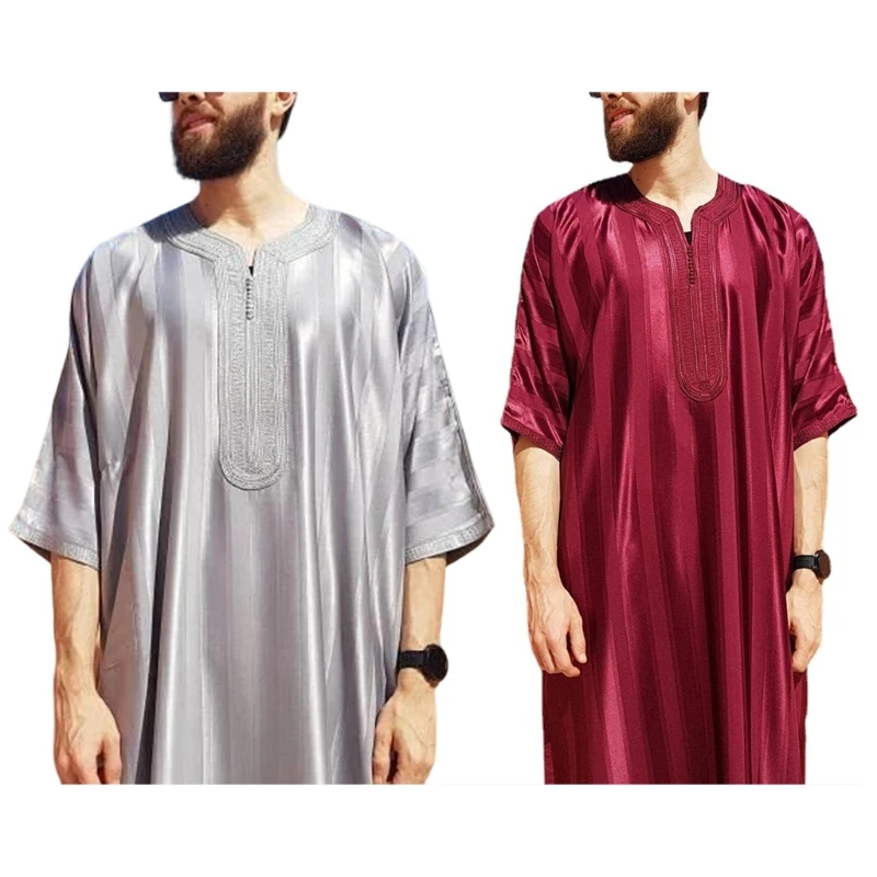 

2023 New Mens Muslim Robes Long Sleeve Islamic Middle East Dubai Thobe Saudis Arabia Ethnic Kaftan Loose Maxi Dishdasha Kandoura