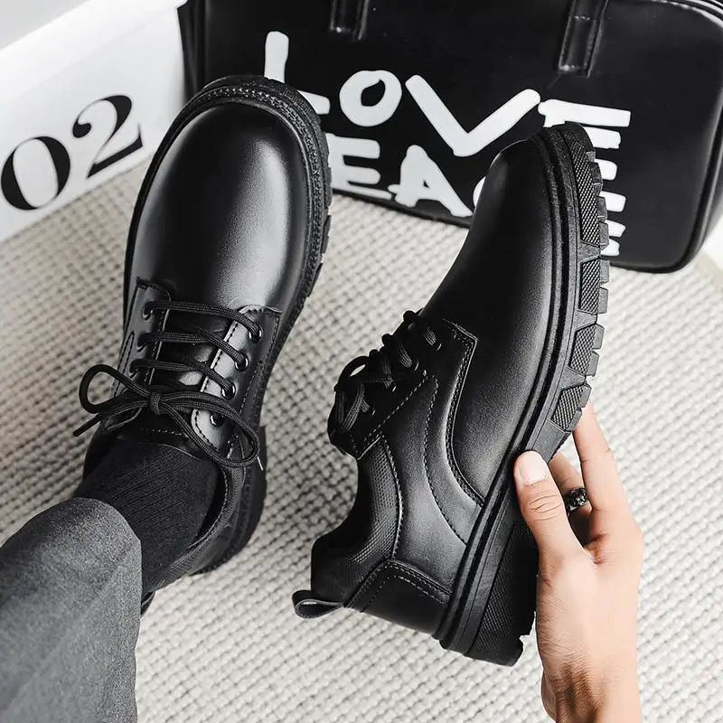 

Leather Shoes Men's Flat British Style Platform Derby Business Formal Wear Wedding Groom's Shoes Casual Martin Boots Men