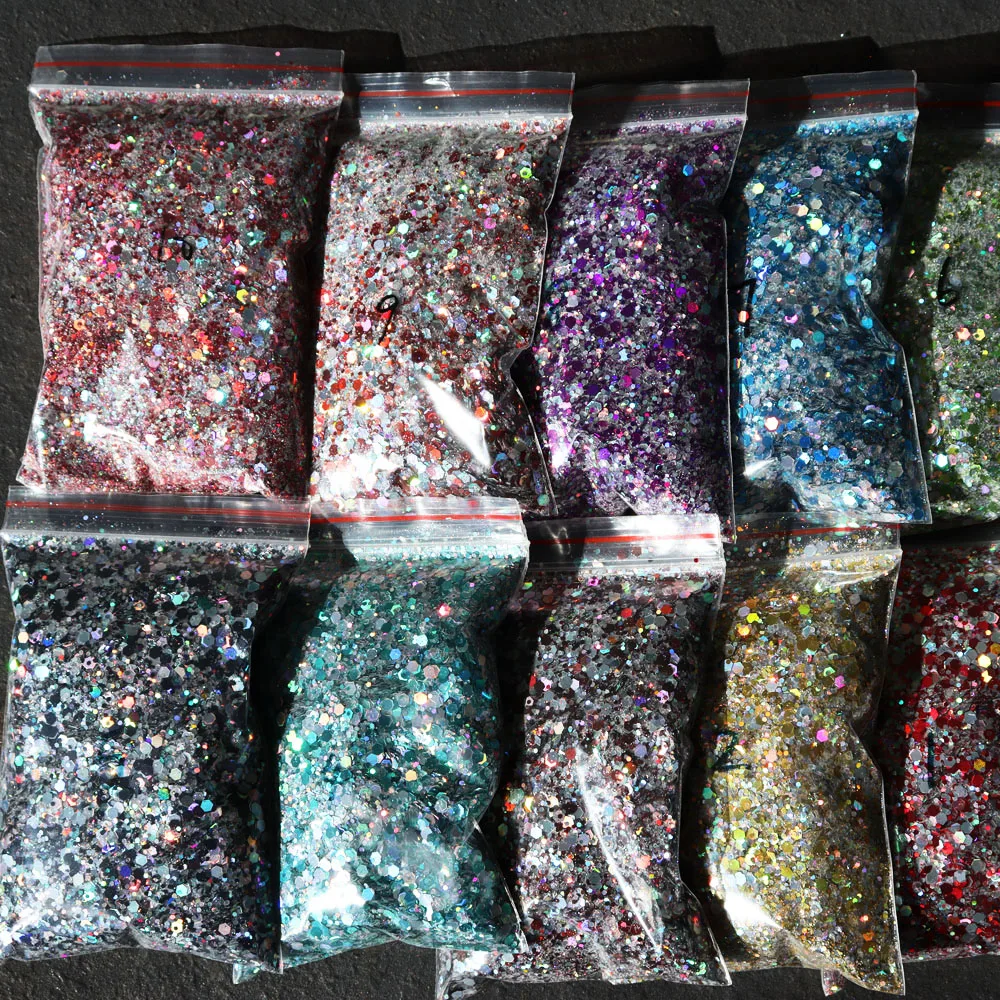 

50g/bag Hexagon Nail Glitter Sequins,Mixed Size Holographic Slice Sparkly Paillette Flakes Shining Glitter Bling Charm Powder