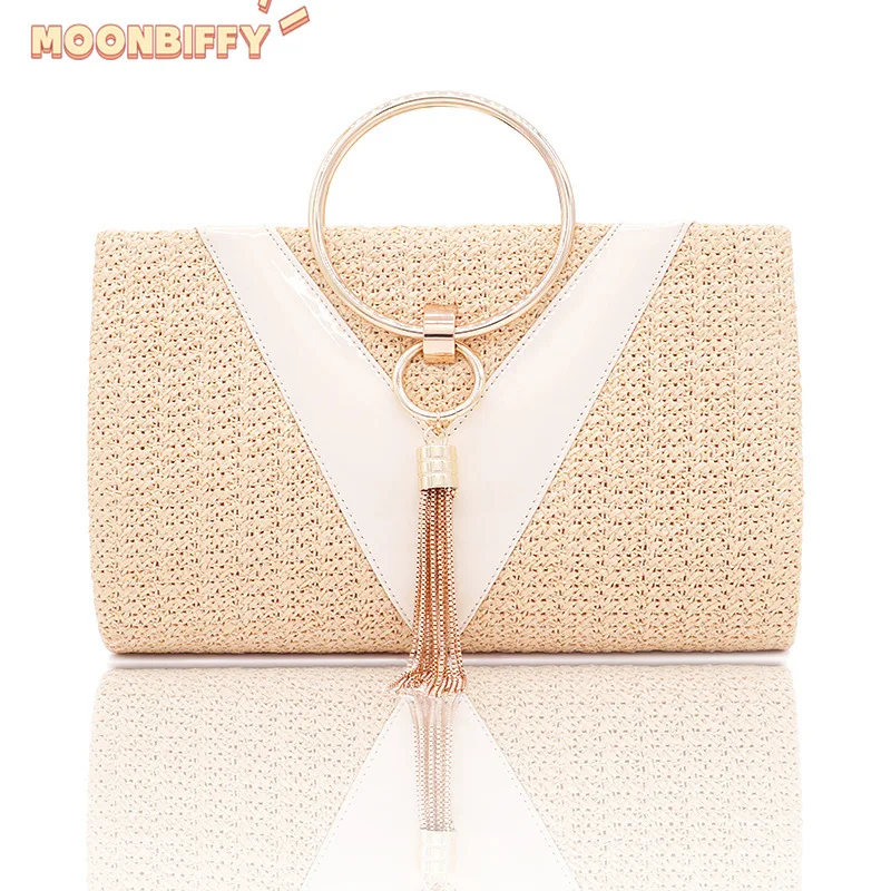 

Retro Weave Clutch Women Party Handbag Elegant Tassel Evening Bags Wedding Purse Banquet Chain Shoulder Bag carteras para mujer