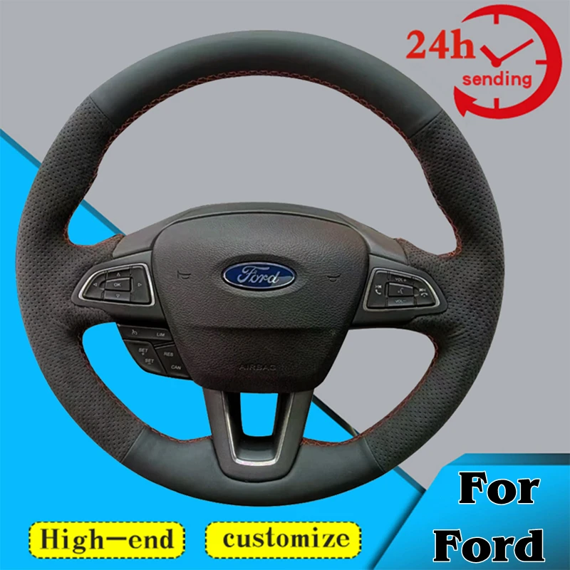 

Custom Suede Genuine Leather Car Steering Wheel Braid Cover 100% Fit For Ford Focus (RS | ST | ST-Line) Kuga Ecosport (ST-Line)