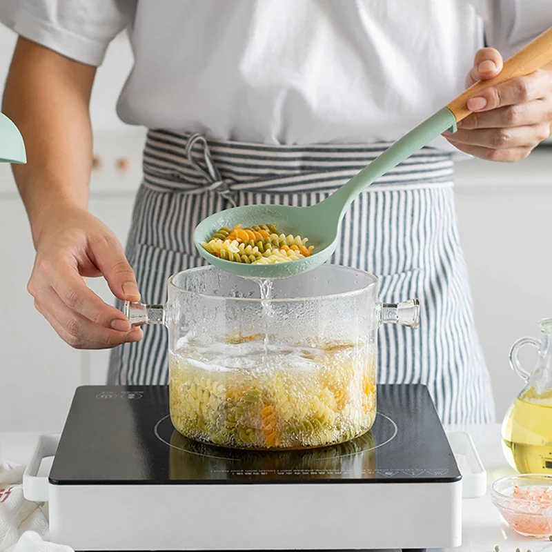 Набор силиконовой кухонной утвари с деревянной ручкой 5 шт.