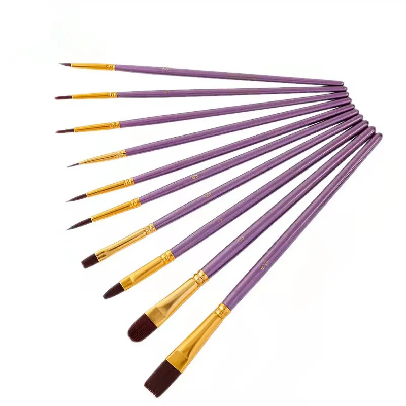 

Набор кистей для рисования акварелью, нейлоновая кисточка с перламутровыми синими ручками, 10 цветов, для рисования акварелью