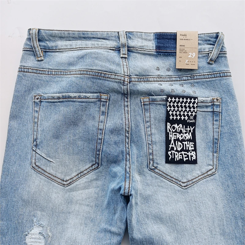 Черные синие модные мужские джинсы KSUBI Cross Brand High Street Hole Trend с низкой посадкой узкие