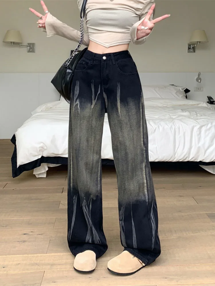 

Женские прямые джинсы с завышенной талией, свободные Непринужденные джинсы в стиле ретро, 2023