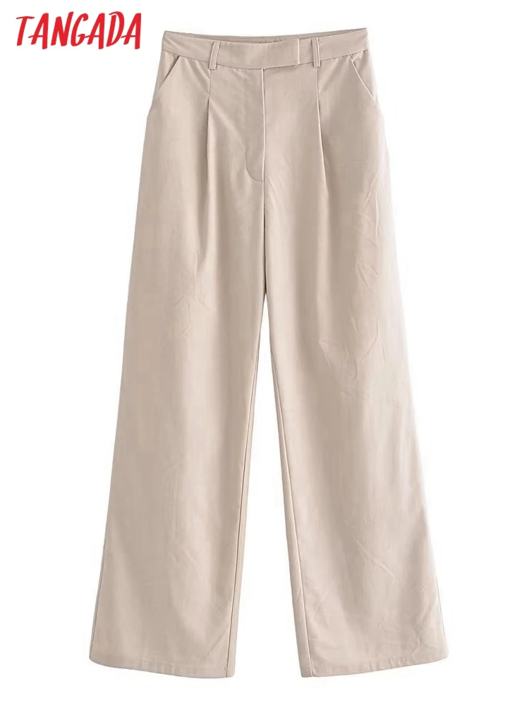 

Tangada 2022 Women Wide Leg Pants Trousers High Waist Lady Pants Pantalon 5D119