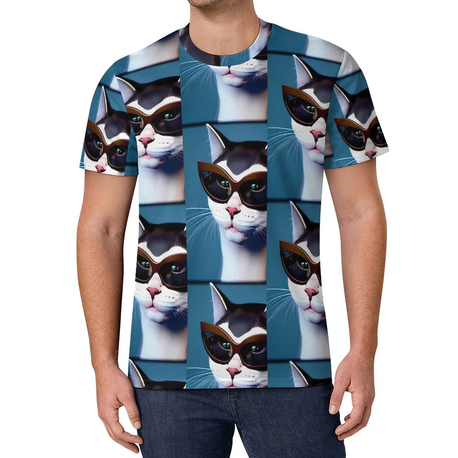 

Funky Glasses T Shirt Funny Cat Face Hip Hop T Shirts Short Sleeve Custom Tops EMO Oversize Top Tees