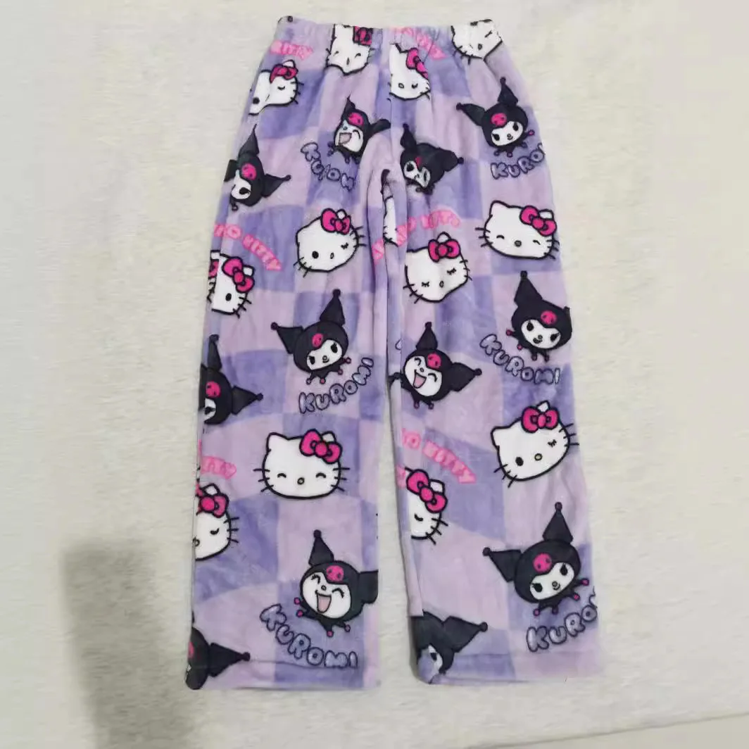 Фланелевые пижамы Sanrio Kuromi, фиолетовые, женские, теплые, шерстяные, с мультяшным принтом, повседневные домашние брюки, осенне-зимние модные брюки, милый подарок (art.: 3920da5795bef) - 3920da5795bef