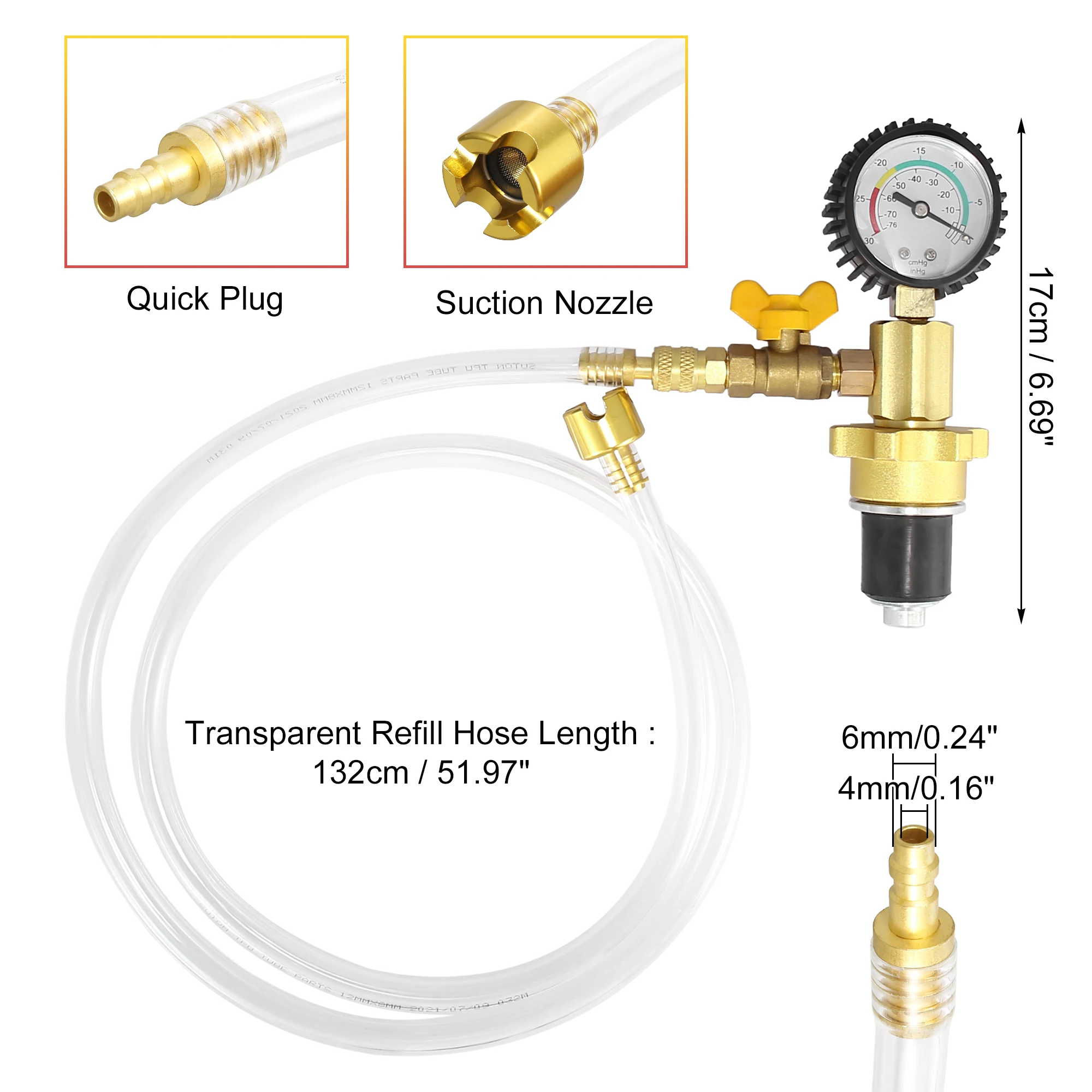 X Autohaux Auto Engine Cooling System Vacuum Purge Gauge Radiator Coolant Refill Tool Kit with 3 Sizes Adapter Case Hose for Car |