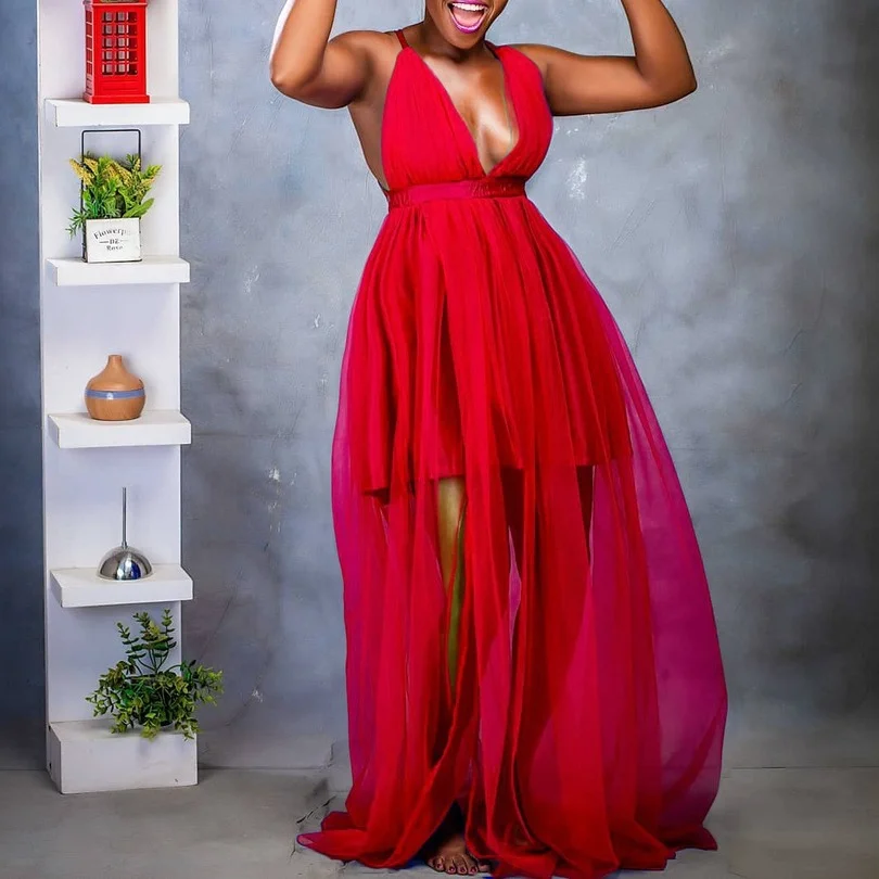 

Африканские платья для женщин, летние сексуальные африканские женщины, синий, красный полиэстер, тонкие бретельки, v-образный вырез, длинное...