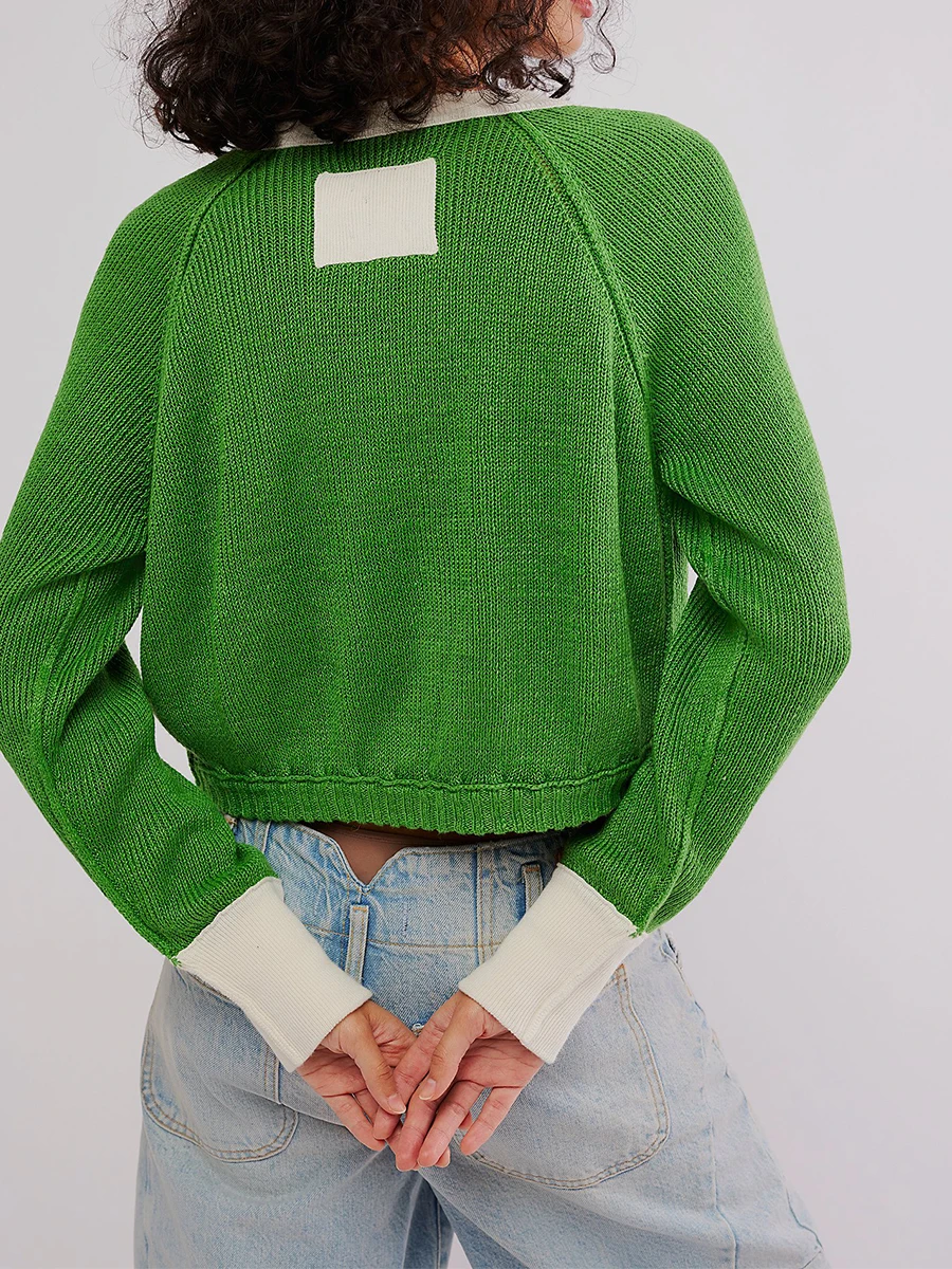 Женский вязаный свитер с длинным рукавом и круглым вырезом галстуком-бабочкой