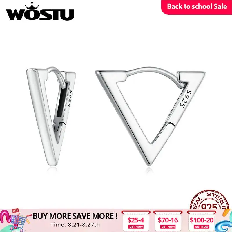 

WOSTU 925 Sterling Silver Simple Triangle Earrings For Women Euro Simple Geometric Style Ear Clips Wedding Party Jewelry Gift