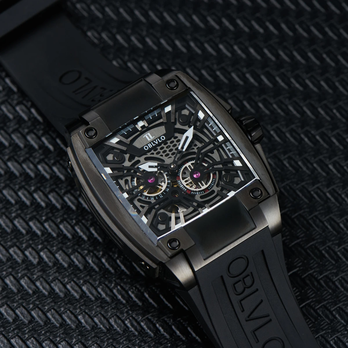 Роскошные Мужские автоматические механические часы OBLVLO светящиеся скелетоны из