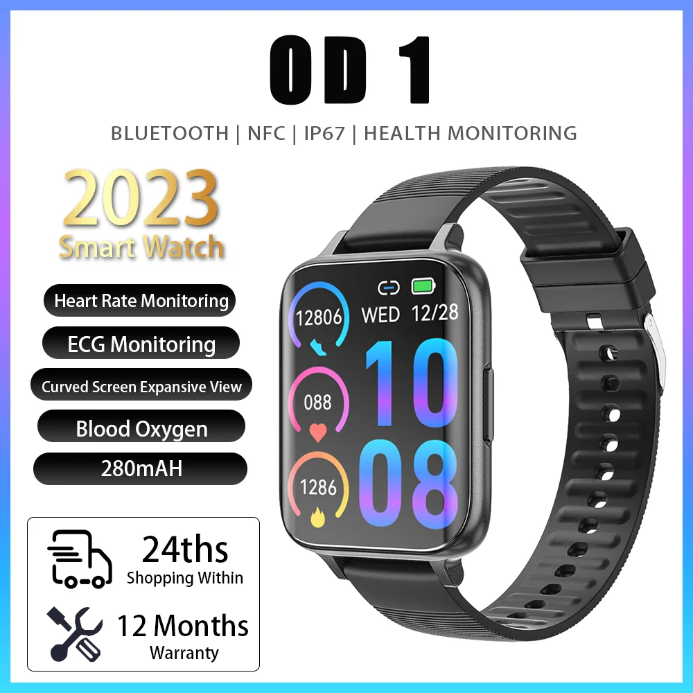 

1.96" Curved Screen Smart Watch Men Women OD1 Smartwatch Sport Fitness Bracelet Waterproof Wrist Watches Men's Wristwatch Clock