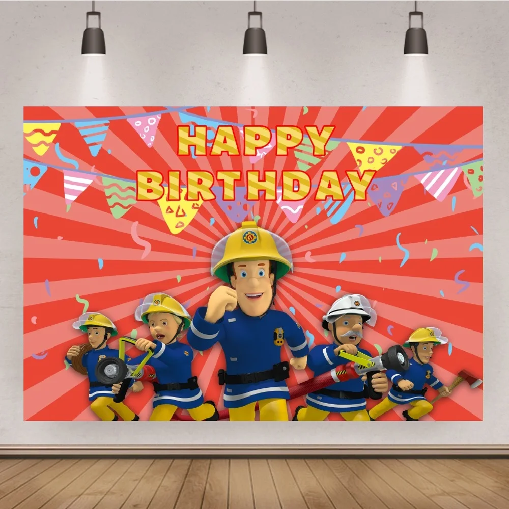 

Fireman Sam Photography Backdrop Boy Firefighter Engine Kids Birthday Party Photo Background Banner Booth Decoration Prop Custom